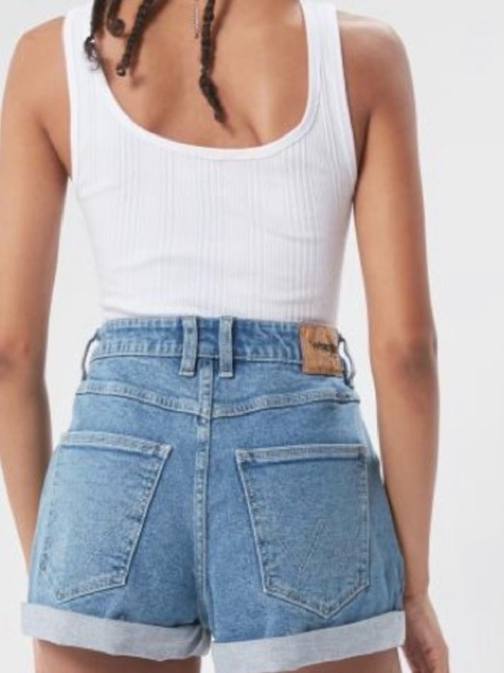 Wrangler Light Blue Denim High-Waist Rolled Hem Shorts